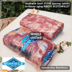 Beef Ribeye AUSTRALIA STEER (young cattle) aged by Goodwins brand Harvey/Midfield frozen steak cuts 2.5cm 1" price/pack 700g 3pcs (Scotch-Fillet / Cube-Roll)